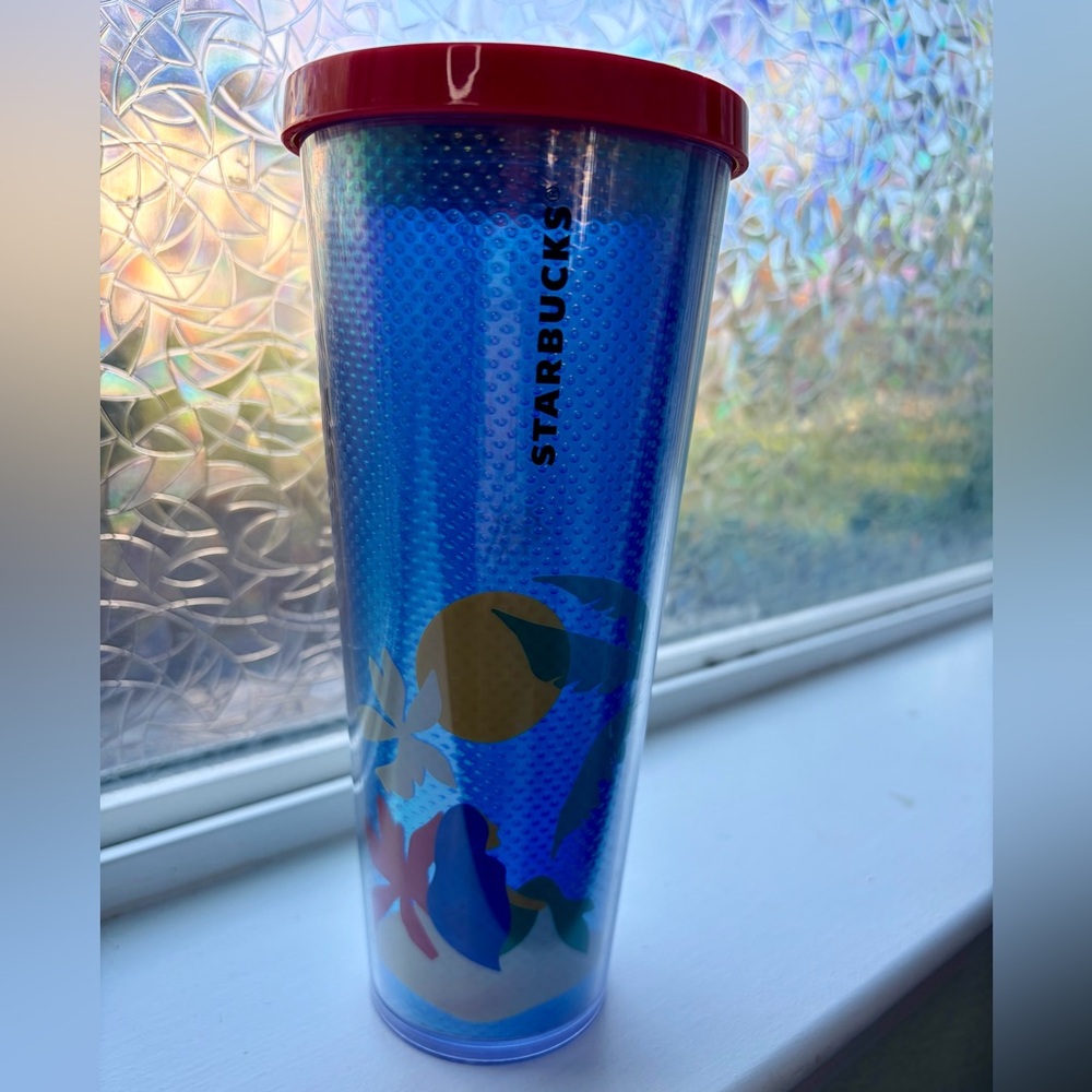Starbucks Iridescent Blue Tumbler with Red Lid